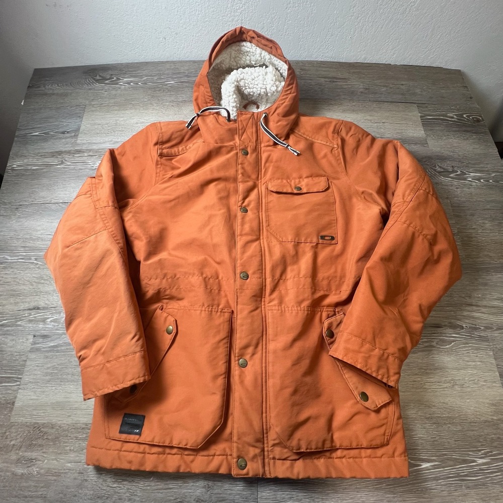 Oakley Parka Jacket Mens XL Orange Sherpa Hood Insulated Utility Gorpcore Coat